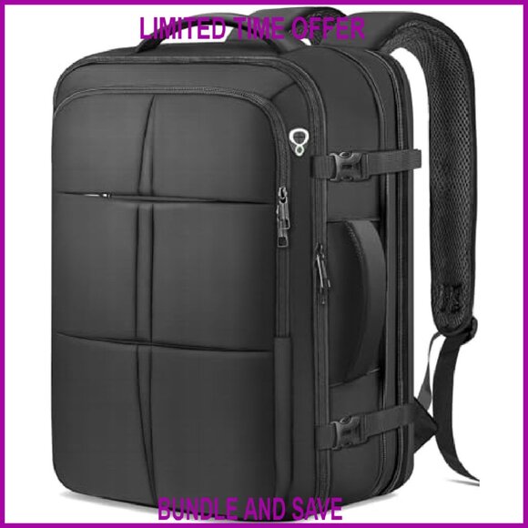 Large 50L Expandable Travel Backpack, Waterproof Daypack Fits 18.4" Laptop - Picture 2 of 7